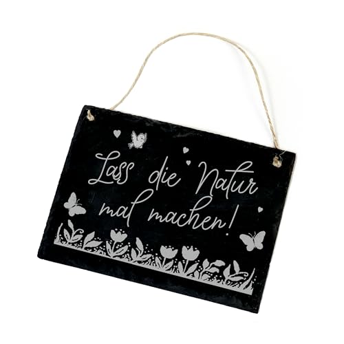 Dekolando Lass die Natur mal machen! Schild Schiefer Gravur Türschild Gartenschild Gartendeko Naturgarten Schiefertafel 22x16 von Dekolando