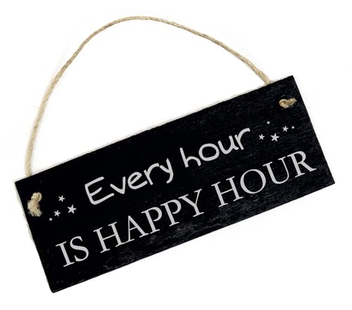 Every hour is happy hour - Schild Schiefer graviert Deko Küche Garten Bar Türschild 22 x 8 cm von Dekolando