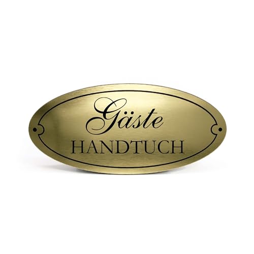 Gäste Handtücher Handtuch Schild Kunststoff Gold Silbergrau graviert oval selbstklebend Badezimmer Dekoschild Vintage Türschild 15 x 7 cm (Gold - Gäste Handtuch) von Dekolando