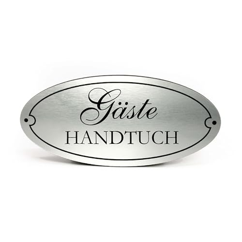 Gäste Handtücher Handtuch Schild Kunststoff Gold Silbergrau graviert oval selbstklebend Badezimmer Dekoschild Vintage Türschild 15 x 7 cm (Silbergrau - Gäste Handtuch) von Dekolando