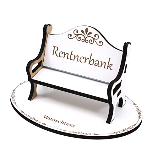 Geldgeschenk Rentner Rentnerbank - Bank in 3 Varianten - inkl. Wunschtext - Deko Schild für Geld Gutschein Rente 18 x 9 cm (Rentnerbank) von Dekolando