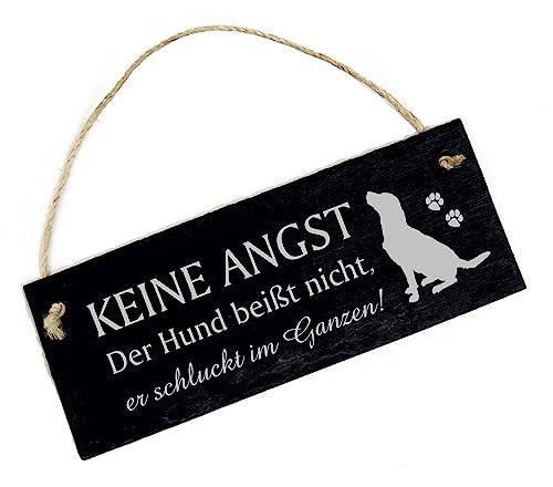 Hunde Türschild - Keine Angst, der Hund beißt nicht er schluckt im Ganzen - Schild Schiefer graviert Warnschild 22 x 8 cm von DEKOLANDO
