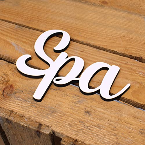 SPA Türschild Schriftzug weiß Holz Schild zum Ankleben Türdeko Buchstaben Zimmer Wellness Sauna Hamam 15 x 12 cm von Dekolando