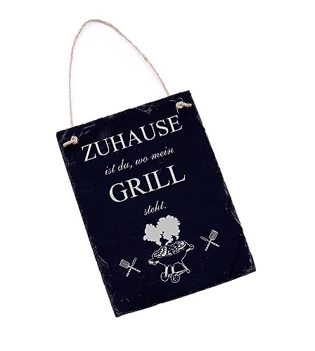 Schild mit Spruch Zuhause ist da wo mein Grill steht - Schiefer graviert für Grillecke Gartenschild Dekoschild zum grillen 16 x 22 cm von Dekolando