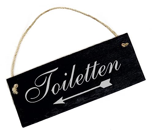 Toiletten Schild mit Pfeil nach Links oder Rechts - Schiefertafel graviert Richtungspfeil WC Türschild 22 x 8 cm (Pfeil links) von DEKOLANDO