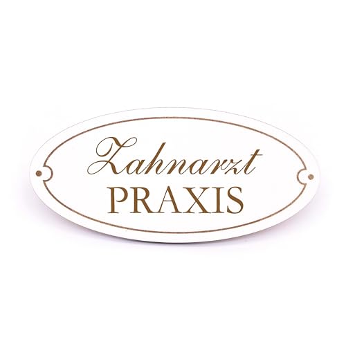 Türschild PRAXIS Schild oval Arzt Doktor Klinik Holzschild weiß graviert selbstklebend Türdeko 15 x 7 cm (Zahnarzt Praxis) von DEKOLANDO