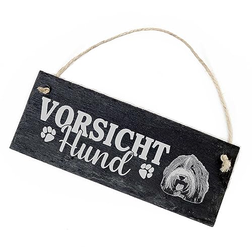 Vorsicht Hund Bearded Collie Schild Schiefer 22x8cm Achtung Warnschild Warnung Warnschild Hundeschild von Dekolando