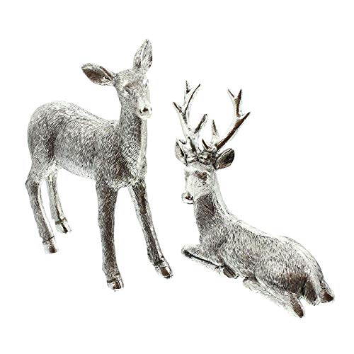 2 Deko-Figuren REH & Hirsch, Silber glänzend, Tierfigur, Tier-Skulptur, Adventsdeko, Weihnachtsdeko von Dekoleidenschaft