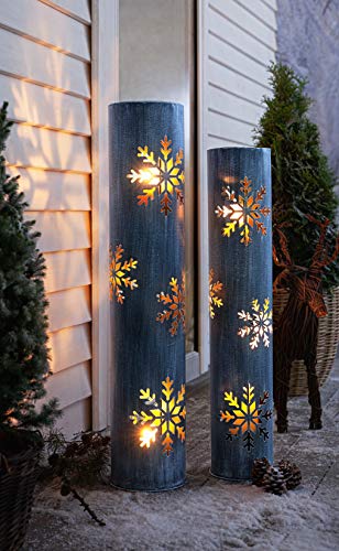 2 Stück Windlichtsäulen Schneeflocke aus Metall, 88 + 100 cm hoch, Kerzenhalter, Gartenlaterne, Bodenwindlicht, Dekosäule mit Kerzenglas, Metallsäule, Kerzensäule von Dekoleidenschaft