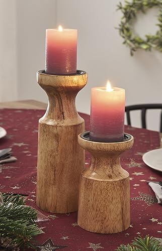 2X Kerzenhalter Mangoholz aus Holz, Natur, Kerzenständer, Tischdeko von Dekoleidenschaft