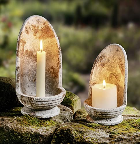 2X Kerzenhalter Stone in Steinoptik, aus Steingut, Windlicht wetterfest, Kerzenständer, Garten-Deko für Draußen von Dekoleidenschaft