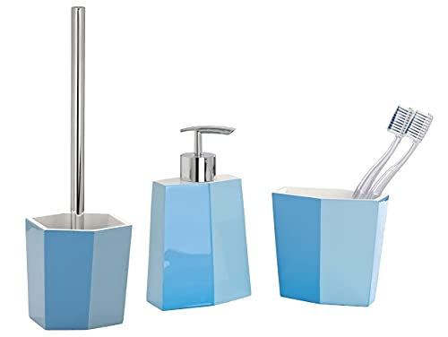 3 TLG. Bad Set Bicolor blau, Badezimmer Accessoires-Set mit WC-Garnitur, Seifenspender und Zahnputz-Becher von Dekoleidenschaft