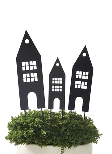 3X Stecker Haus aus Metall, schwarz, 20 25 30 cm hoch, Dekostecker, Blumenstecker, Pflanzenstecker von Dekoleidenschaft