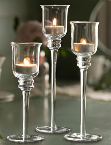 Dekoleidenschaft 3 Kerzenhalter aus Glas, Windlicht, Set 18, 22, 25 cm hoch, Teelichthalter, Kerzengläser, Dekoglas Dekoleidenschaft 3 Kerzenhalter aus Glas, Windlicht, Set 18, 22, 25 cm hoch, Teelichthalter, Kerzengläser, Dekoglas von Dekoleidenschaft