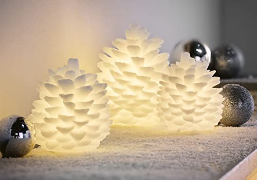 Dekoleidenschaft 3x LED-Zapfen White aus weißem Wachs, flammenlos flackernd, Wachskerze, Winterdekoration von Dekoleidenschaft