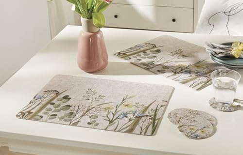 4X Platzmatte Blumenwiese aus Filz, beige, 43x30 cm, Platzset, Tischset von Dekoleidenschaft