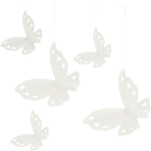 Dekoleidenschaft 5 Dekohänger Schmetterling aus Porzellan, weiß, Fensterdeko zum Aufhängen, Frühlingsdeko hängend von Dekoleidenschaft