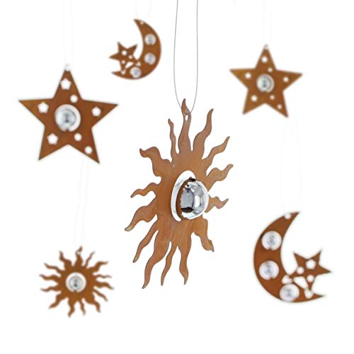 Dekoleidenschaft 6 Deko-Hänger Sonne, Mond und Sterne aus Metall in Rost Optik, Türdeko, Wandhänger, Fensterdekoration von Dekoleidenschaft