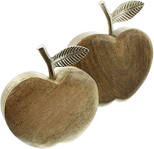 Apfel aus Mango Holz & Alu, 2er Set, Deko Obst Herbst Silber Figur Holzdeko von Dekoleidenschaft
