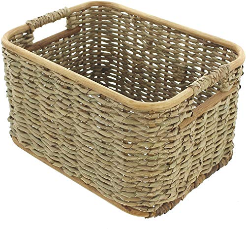 Aufbewahrungskorb aus Rattan und Schilfstroh, mittel, 33x25x19 cm, Schrankkorb, Regalkorb, Wäschekorb von Dekoleidenschaft