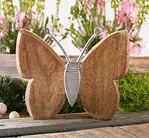 Deko Schmetterling aus Mangoholz & Alu, 21 cm hoch, Dekofigur, Holzdeko von Dekoleidenschaft