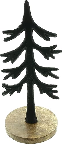 Dekofigur Tanne aus Metall, matt-schwarz, 45 cm hoch, Sockel aus Mango-Holz, Moderne Tischdeko, Skulptur von Dekoleidenschaft