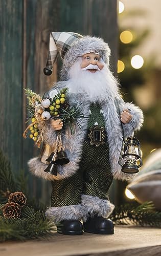 Dekofigur Weihnachtsmann Green im Schotten-Look, grün kariert, mit Laterne und Glöckchen, 30 cm hoch, Weihnachtsdeko-Figur Santa Claus, Nikolaus von Dekoleidenschaft