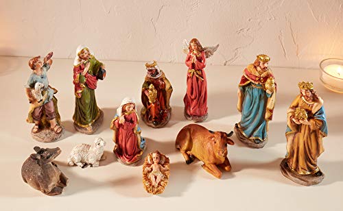 Dekoleidenschaft 11 TLG. Figuren-Set für die Weihnachtskrippe ca. 15 cm hoch, mit Jesuskind, Maria, Josef, die heiligen 3 Könige, Hirte mit Lamm, Engel, Schaf, Esel und Rind, Krippenfiguren von Dekoleidenschaft