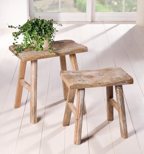 Dekoleidenschaft 2 Holz-Hocker Rustikal im Antik Stil, Blumenständer, Blumenhocker, Gartendeko, Sitzhocker, Fußhocker, Pflanzenhocker, Pflanzenständer, Dekohocker von Dekoleidenschaft
