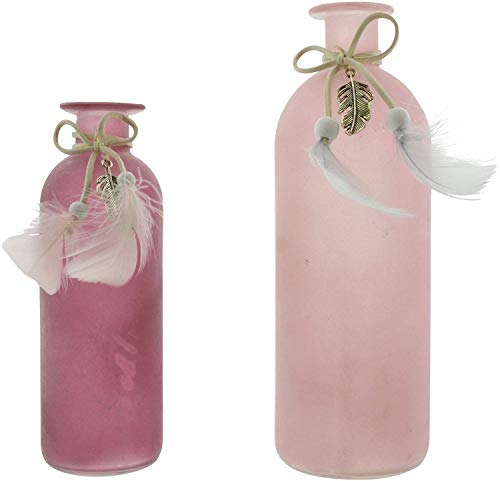 Dekoleidenschaft 2 Vasen in rosa Beeren-Tönen, verziert mit Federn, 16 und 20 cm hoch, Blumenvase, Tischvase, Vasen-Set von Dekoleidenschaft
