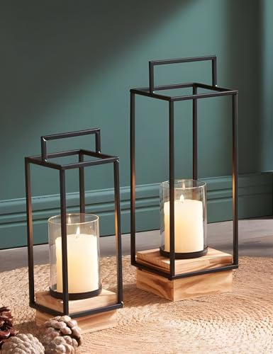 Dekoleidenschaft 2X Laterne Modern Industrial aus Metall & Glas mit Holz Sockel, 35 + 45 cm hoch, Windlicht, Kerzenhalter, Bodenwindlicht Dekoleidenschaft 2X Laterne Modern Industrial aus Metall & Glas mit Holz Sockel, 35 + 45 cm hoch, Windlicht, Kerzenhalter, Bodenwindlicht von Dekoleidenschaft