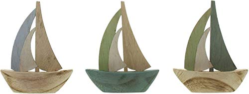 Dekoleidenschaft 3 Mini Segelboote aus Holz, 10x12 cm, Maritime Deko, Segelschiffe, Dekoboote, Figuren-Set, Holzboote, Dekofigur, Holzschiffchen, Badezimmer Deko Schiffe von Dekoleidenschaft