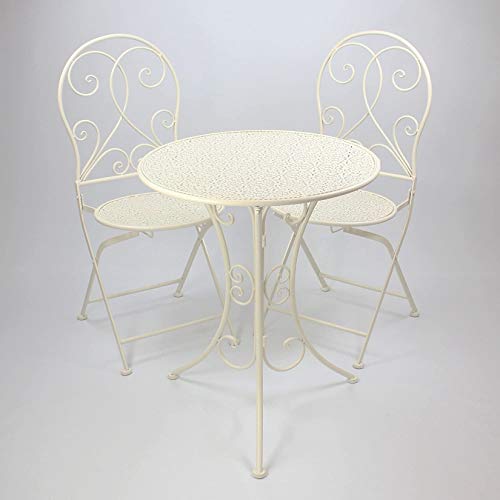 Dekoleidenschaft 3 TLG. Bistro Set “White Romance” aus Metall, weiß, Gartenmöbel Sitzgruppe Tisch + 2 Stühle von Dekoleidenschaft