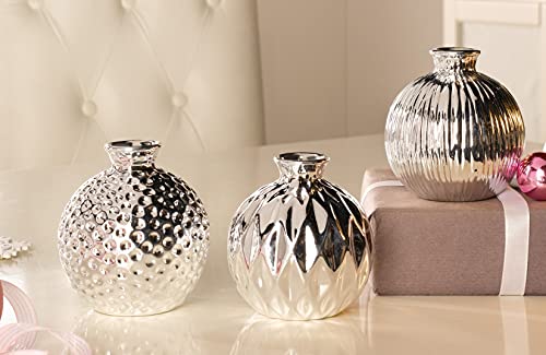 3 kleine Vasen Silberschein aus Porzellan im Metallic-Look, Silber glänzend, Blumenvase, Vasen-Set von Dekoleidenschaft