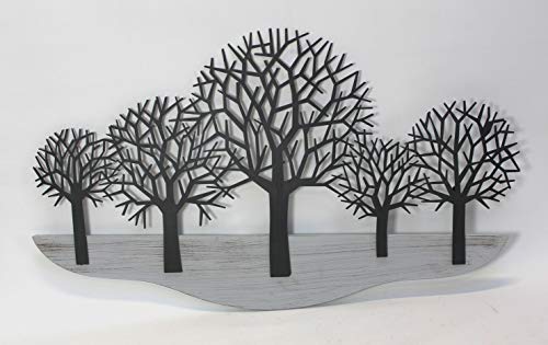 Dekoleidenschaft 3D Wandbild Bäume aus Metall & Holz, 100x59 cm, schwarz & grau, Wandschmuck, Wanddeko, Wandverzierung, Deko-Objekt von Dekoleidenschaft