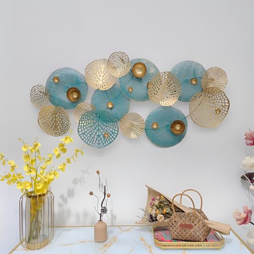 Dekoleidenschaft 3D Wandbild Lotus aus Metall in gold/türkis, 125x60 cm, Wanddeko, Wandschmuck von Dekoleidenschaft