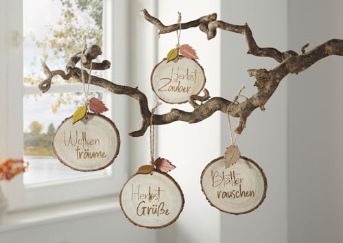 Dekoleidenschaft 4X Dekohänger Herbstgrüße aus Holz, kleine Baumscheiben mit Sprüchen, Hängedeko, Herbstdeko von Dekoleidenschaft