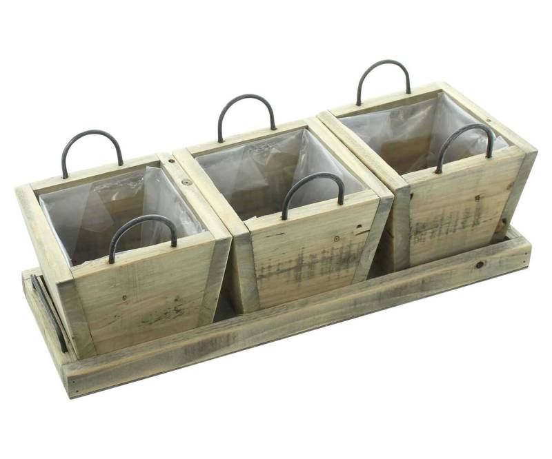 Dekoleidenschaft Blumentopf Mini im 3er Set mit Tablett, recyceltes Holz, Pflanztopf In- & Outdoor, Pflanzkübel eckig, Pflanzgefäß klein, Blumenkübel von Dekoleidenschaft