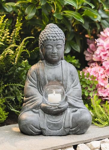 Dekoleidenschaft Dekofigur Buddha Erleuchtung aus Zement in Stein-Optik mit Windlichtglas, 33 cm hoch, Gartendeko für Draußen Dekoleidenschaft Dekofigur Buddha Erleuchtung aus Zement in Stein-Optik mit Windlichtglas, 33 cm hoch, Gartendeko für Draußen von Dekoleidenschaft