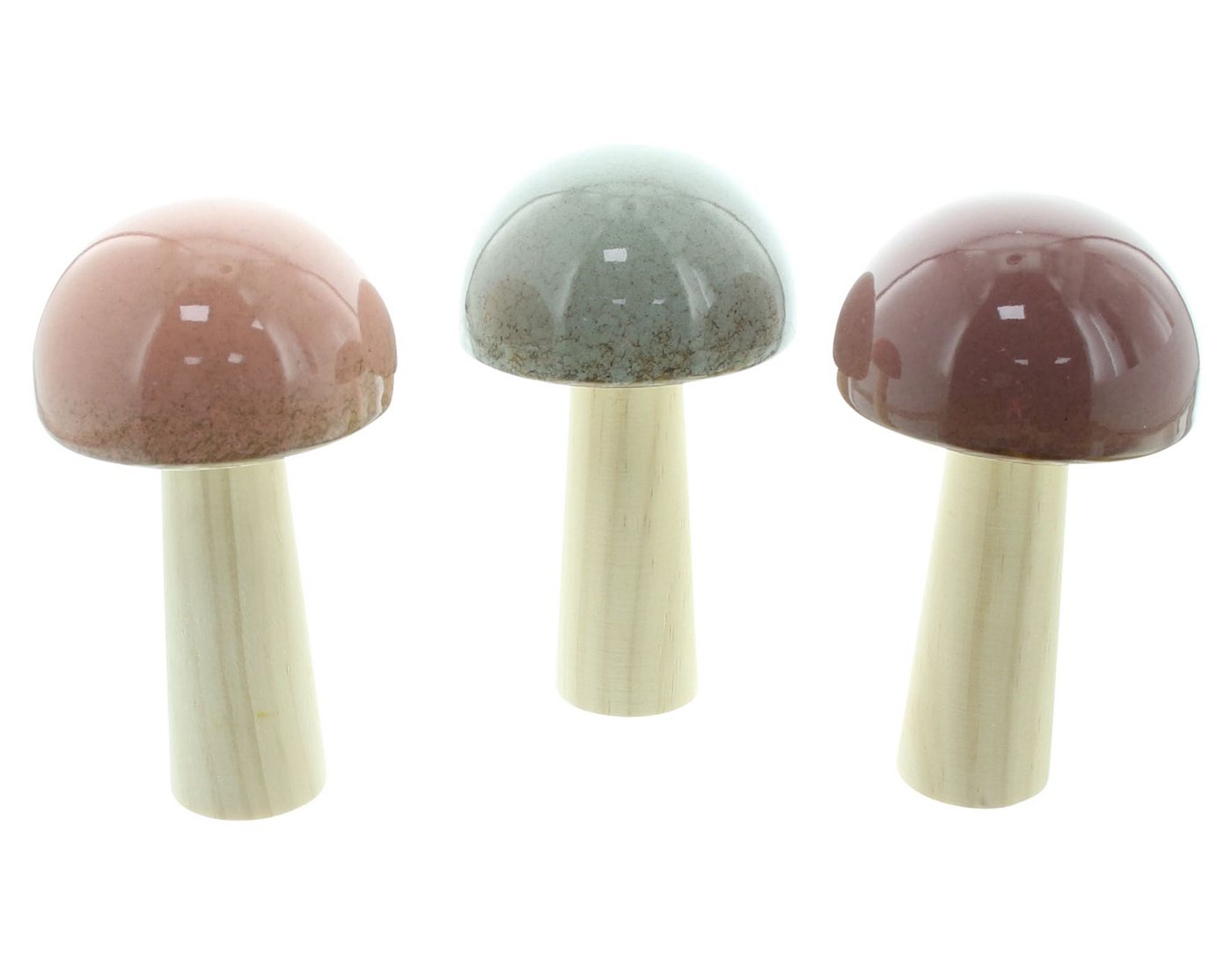 Dekoleidenschaft Dekofigur "Glossy" Porzellan & Holz, große Deko Pilze, Pilzset, Herbstdeko (3 St., im Set), Pilzdeko 16 cm hoch, hochglänzend von Dekoleidenschaft