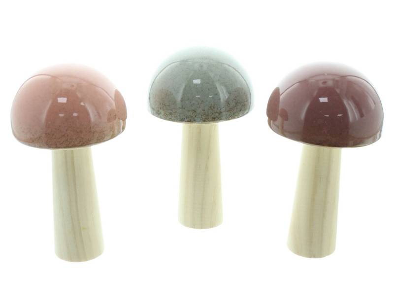 Dekoleidenschaft Dekofigur "Glossy" Porzellan & Holz, große Deko Pilze, Pilzset, Herbstdeko (3 St., im Set), Pilzdeko 16 cm hoch, hochglänzend von Dekoleidenschaft