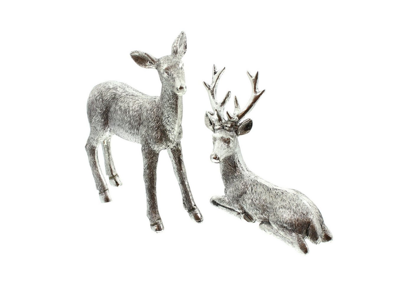 Dekoleidenschaft Dekofigur Reh & Hirsch, silber glänzend, Tierfigur, Tierskulptur, Adventsdeko, im Set von Dekoleidenschaft