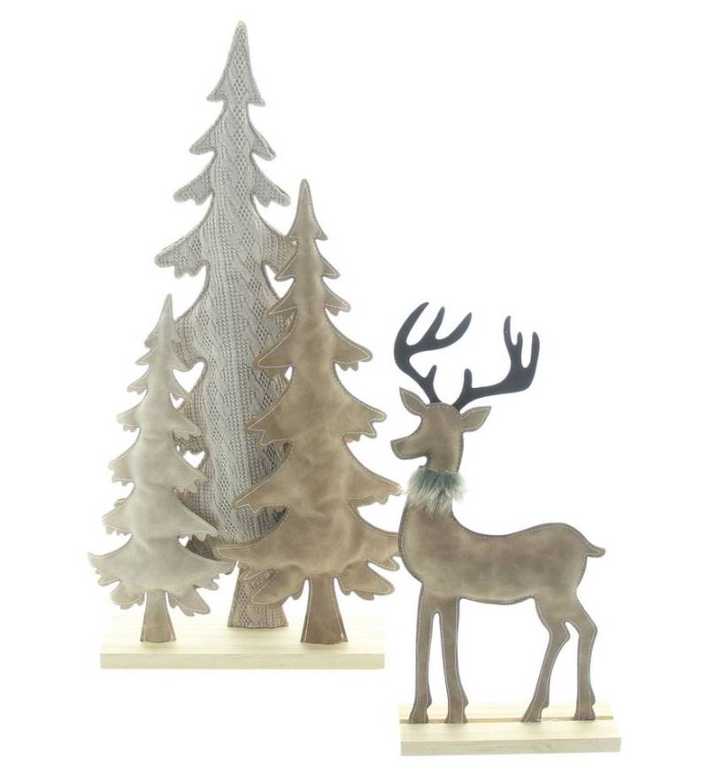 Dekoleidenschaft Dekofigur Rentier & Tannen. Weihnachtsdeko Kunstleder Figurenset Weihnachtsfigur (im Set), Weihnachtsschmuck innen für Fenster, Tisch oder Sideboard von Dekoleidenschaft