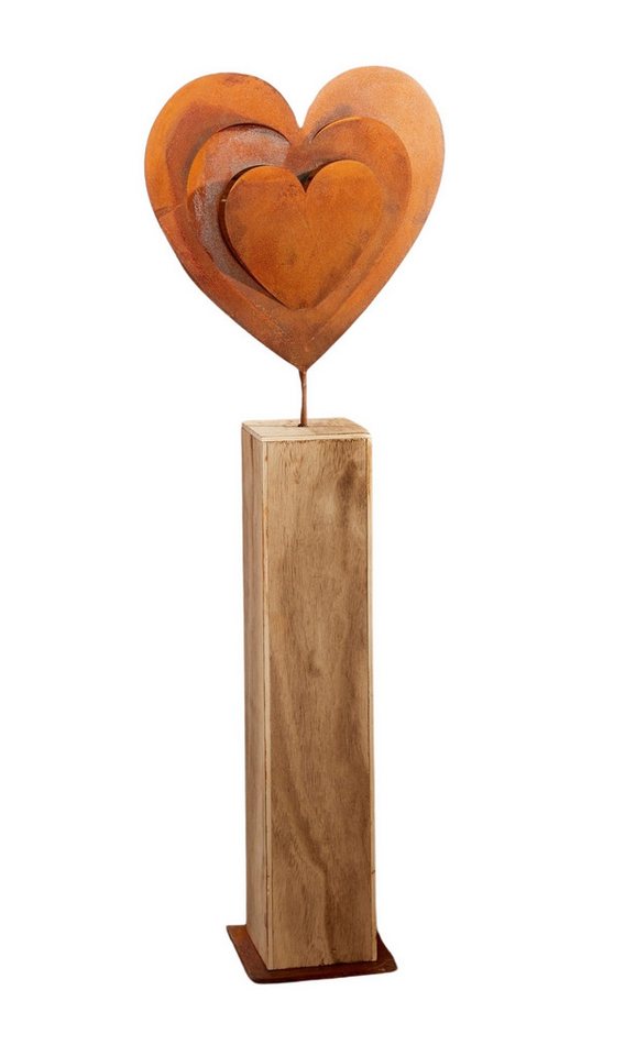Dekoleidenschaft Dekosäule "Rostherz" aus Holz in Blockform, 72 cm hoch, Holzsäule mit großem Metalherz, Eingangsdeko, Holzdeko von Dekoleidenschaft