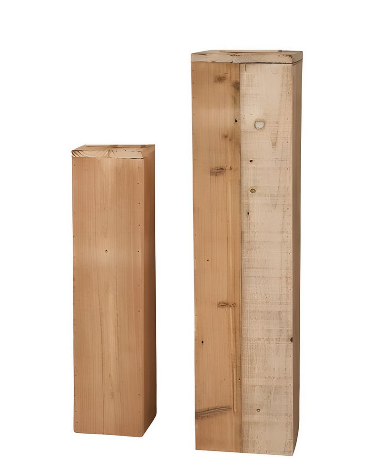 Dekoleidenschaft Dekosäule "Rustikal" aus recyceltem Holz, 60 + 79 cm hoch, Holzsäule, Podest (2 St., im Set), Blumenständer, Pflanzensäule, Dekoständer, Blumensäule von Dekoleidenschaft