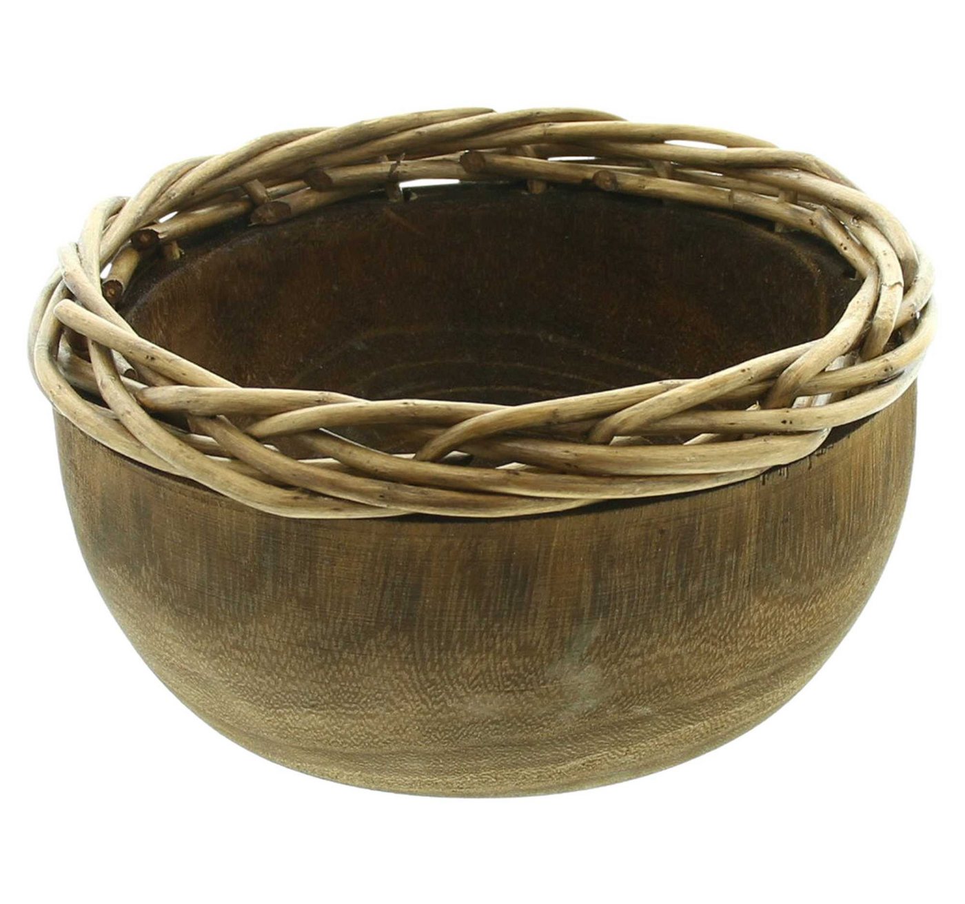 Dekoleidenschaft Dekoschale "Nature" Schale aus Holz, rund Ø 20 cm, Flechtrand aus Weide, Schüssel, für Snacks, Schmuck, Obst von Dekoleidenschaft