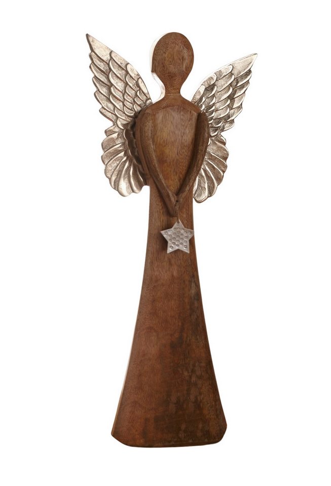 Dekoleidenschaft Engelfigur Silver Star" aus Mangoholz & Metall 62 cm hoch, große Dekofigur Engel, Weihnachtsdeko aus Holz, Engelsfigur, Weihnachtsfigur, Dekoengel" von Dekoleidenschaft