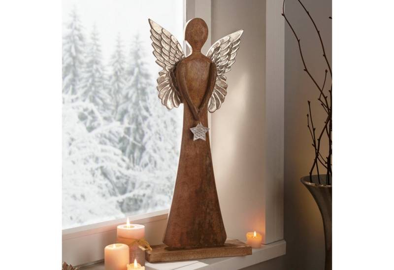 Dekoleidenschaft Engelfigur Silver Star" aus Mangoholz & Metall 62 cm hoch, große Dekofigur Engel, Weihnachtsdeko aus Holz, Engelsfigur, Weihnachtsfigur, Dekoengel" von Dekoleidenschaft