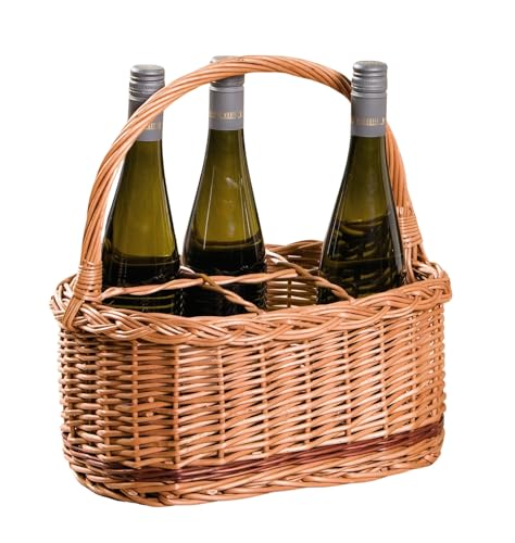 Dekoleidenschaft Flaschenkorb "Rustico" aus Weide für 6 Flaschen, Flaschenträger, Getränketräger, Getränkekorb von Dekoleidenschaft