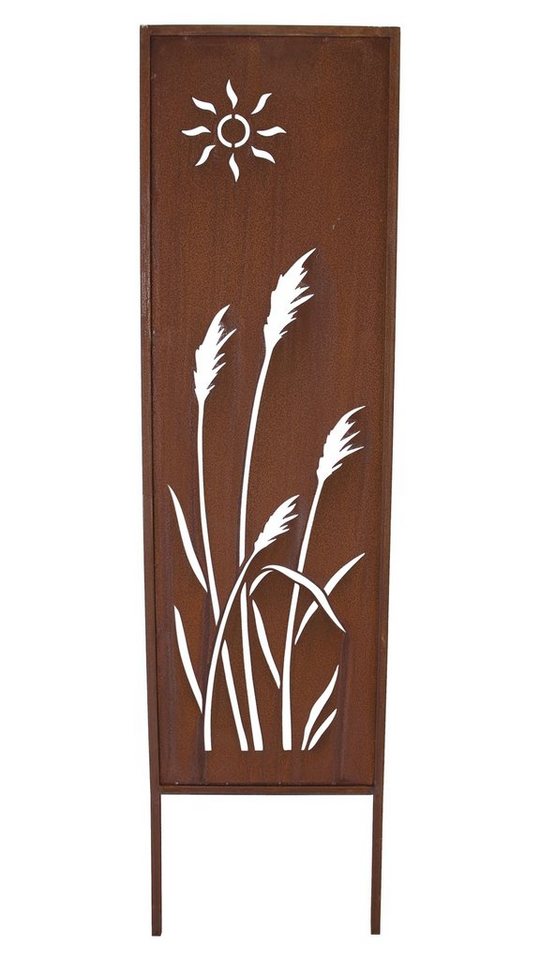 Dekoleidenschaft Gartenstecker Dekoschild "Schilf" 117 cm hoch aus Metall in Rostoptik, Ausstanzungen (1-St) Gartenpaneel, Roststecker, Metallstecker, Gartendeko für Draußen von Dekoleidenschaft